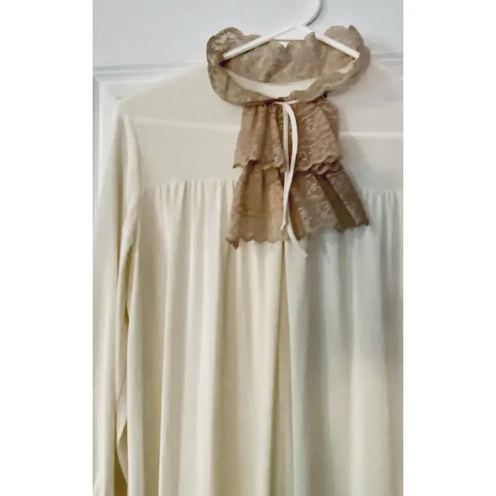 Vtg 70s Sears Ivory/Cream Lace Dressing Gown Long Peignoir Sz M -36 Made In USA